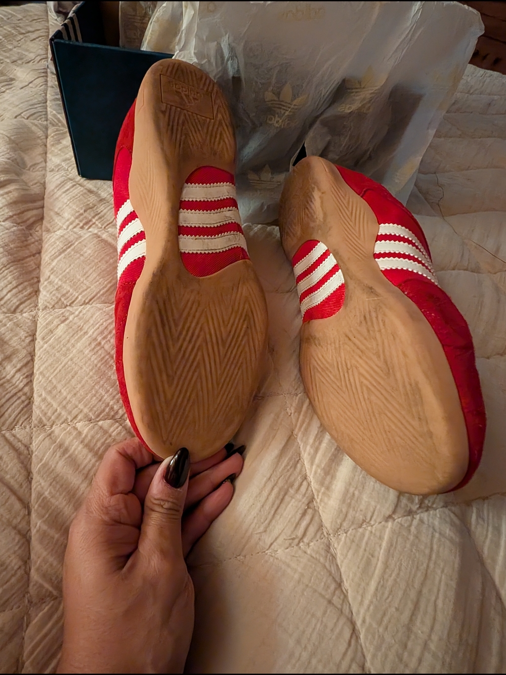 adidas Red Bad Bunny Ballerina Sneakers with White Stripes - Picture 5 of 6